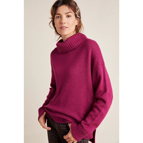 Anthropologie Sweater Size XS Magenta Blair Turtleneck Hi-Lo Hem Wool Blend - Picture 9 of 9
